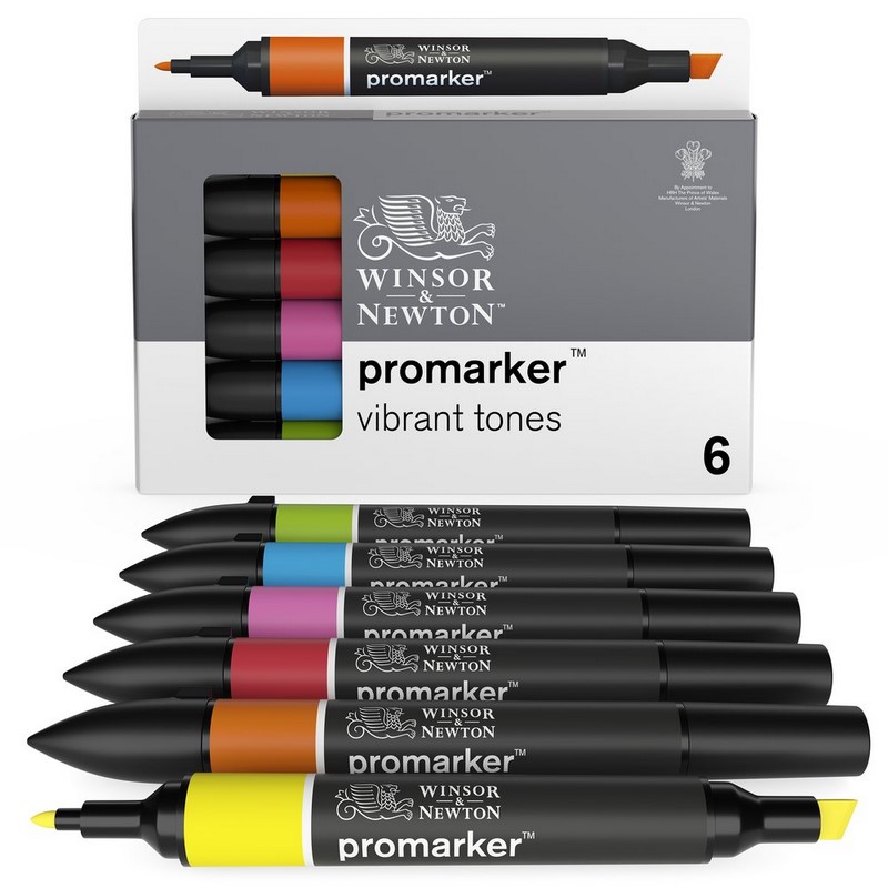 Lihové fixy WINSOR & NEWTON Promarker Fine & Chisel, 6ks VIBRANT TONES