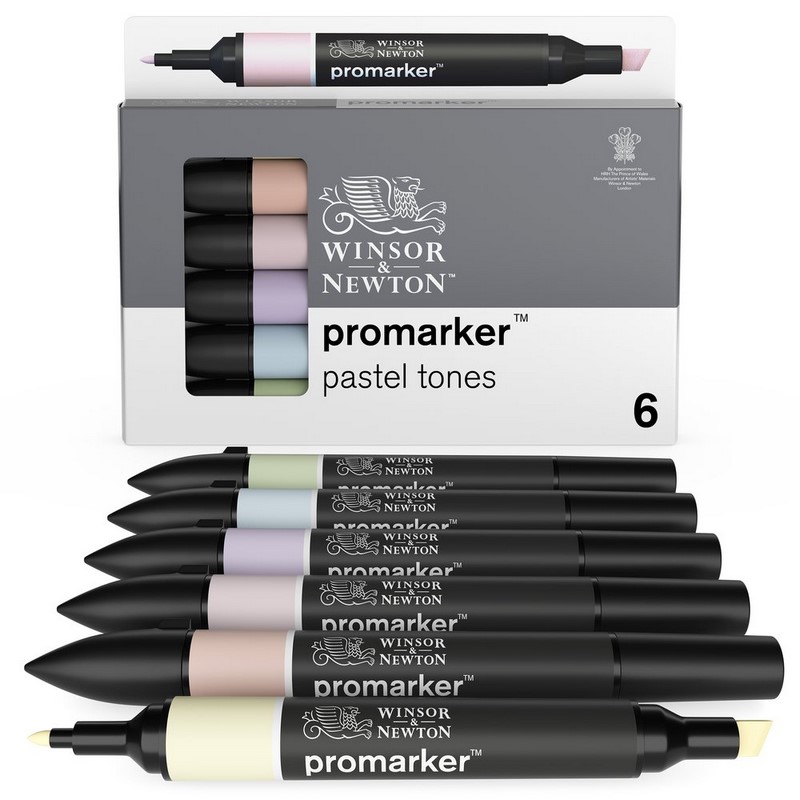 Lihové fixy WINSOR & NEWTON Promarker Fine & Chisel, 6ks PASTEL TONES