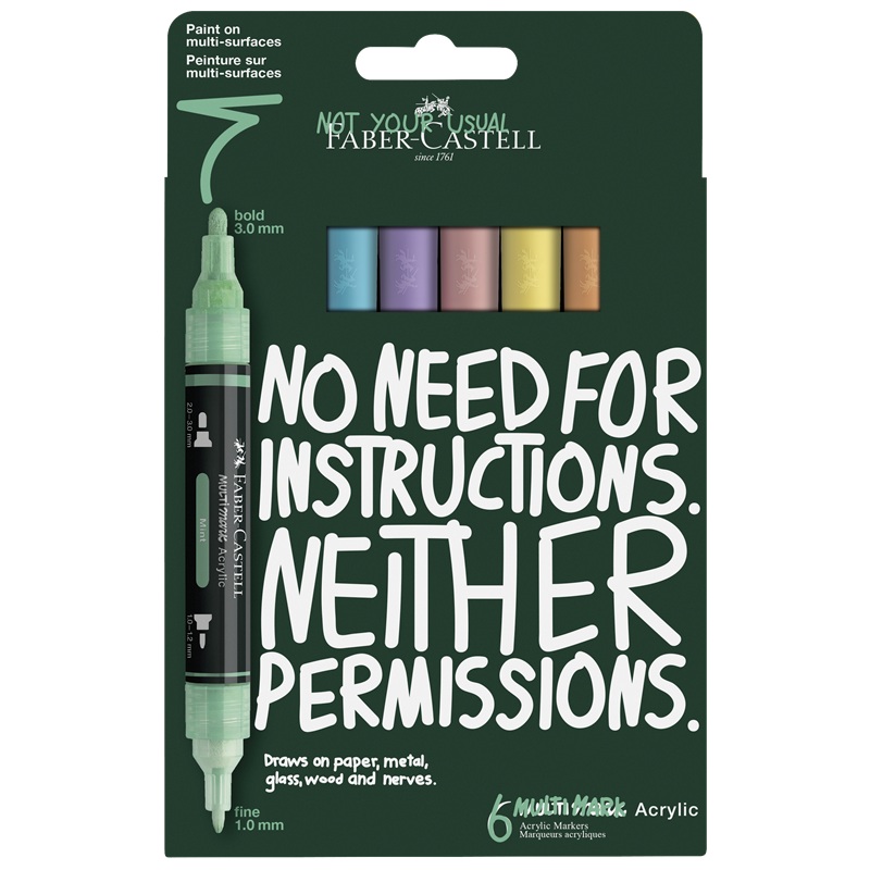 Akrylové fixy FABER-CASTELL Multimark, 6 ks Pastel