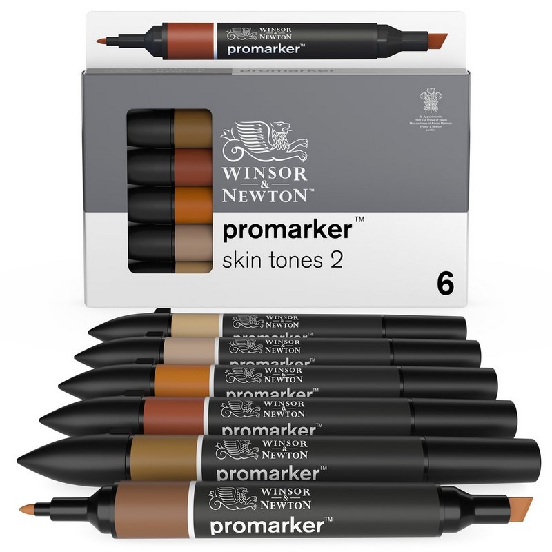 Lihové fixy WINSOR & NEWTON Promarker Fine & Chisel, 6ks SKIN TONES SET 2