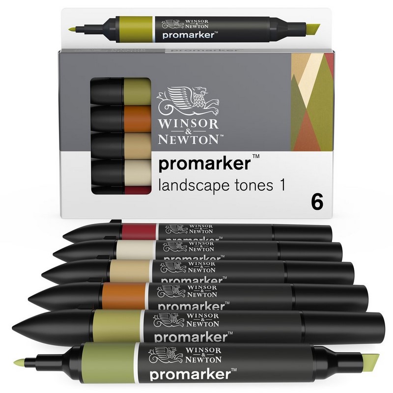 Lihové fixy WINSOR & NEWTON Promarker Fine & Chisel, 6ks LANDSCAPE