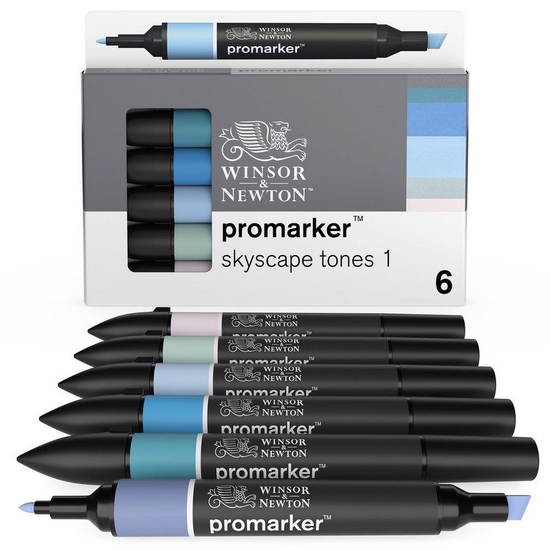 Lihové fixy WINSOR & NEWTON Promarker Fine & Chisel, 6ks SKYSCAPE