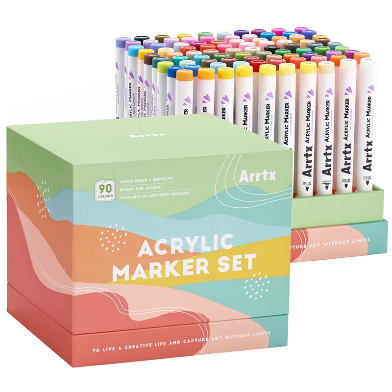 Akrylové fixy ARRTX štětcové, 90 ks přírodní