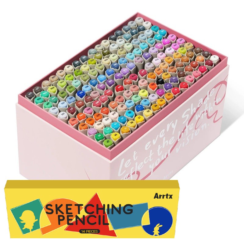 Lihové fixy ARRTX oboustranné Brush & Chisel, 160 ks + DÁREK grafitové tužky ZDARMA