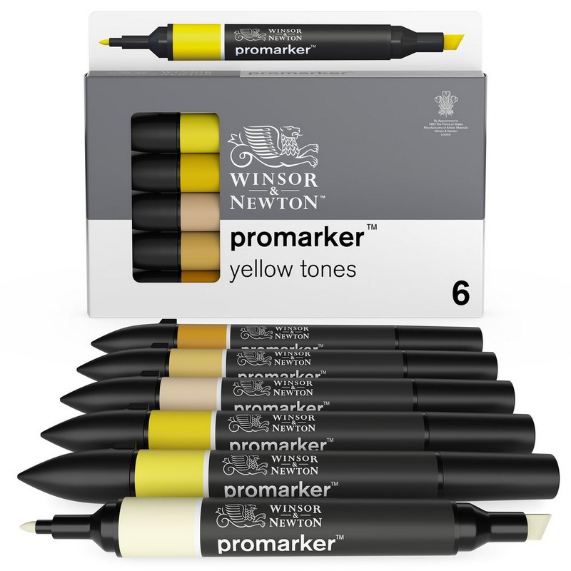 Lihové fixy WINSOR & NEWTON Promarker Fine & Chisel, 6ks YELLOW TONES