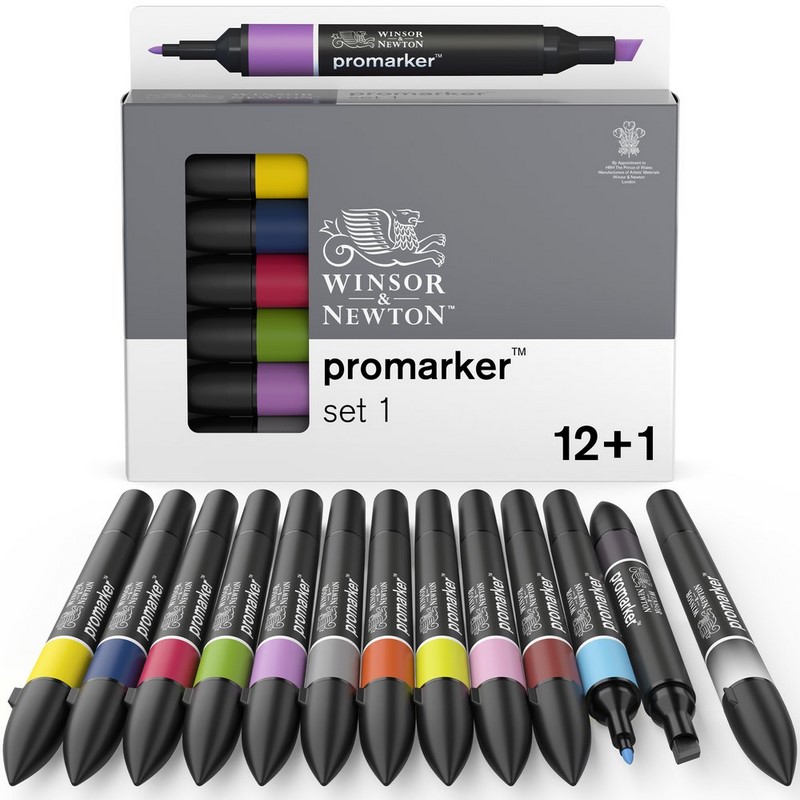 Lihové fixy WINSOR & NEWTON Promarker Fine & Chisel, 12+1ks PRIMARY