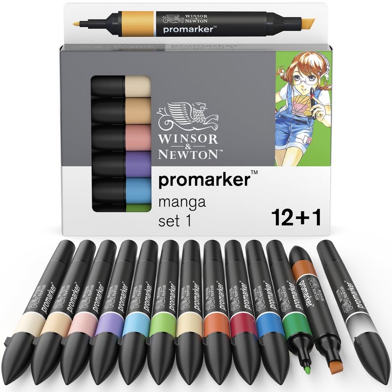 Lihové fixy WINSOR & NEWTON Promarker Fine & Chisel, 12+1ks MANGA 1