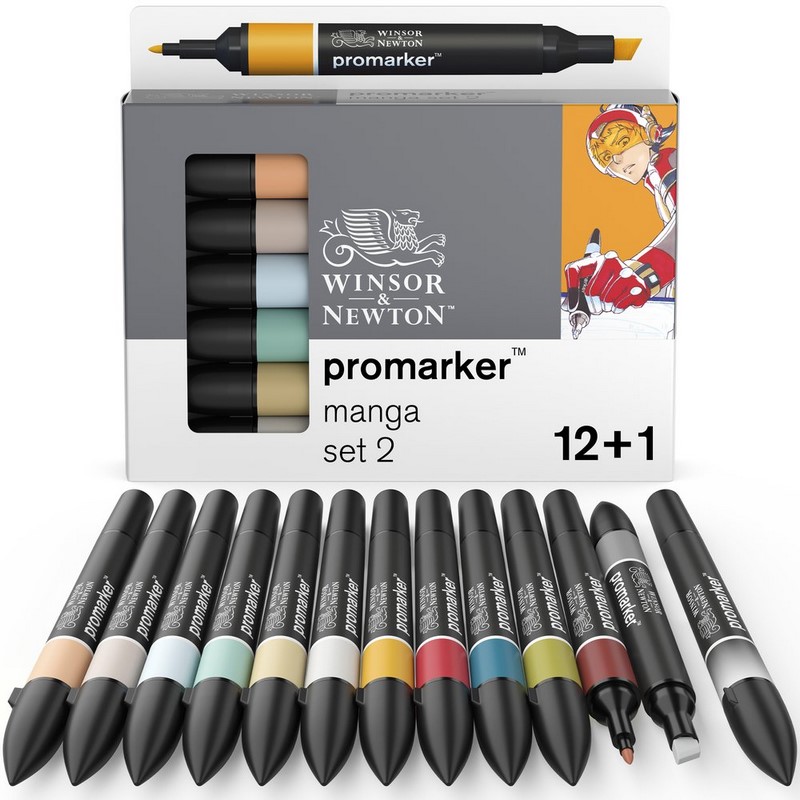Lihové fixy WINSOR & NEWTON Promarker Fine & Chisel, 12+1ks MANGA 2