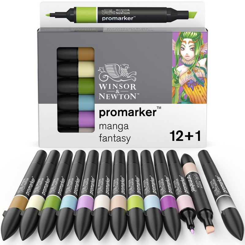 Lihové fixy WINSOR & NEWTON Promarker Fine & Chisel, 12+1ks MANGA FANTASY