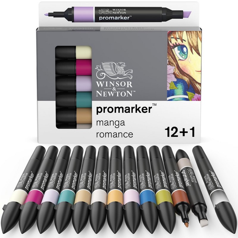 Lihové fixy WINSOR & NEWTON Promarker Fine & Chisel, 12+1ks MANGA ROMANCE