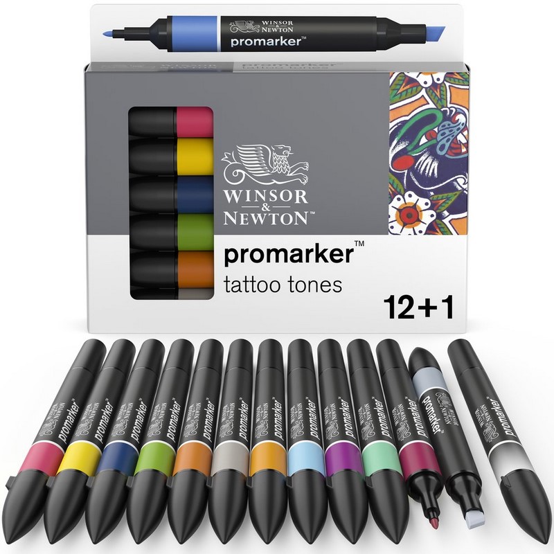 Lihové fixy WINSOR & NEWTON Promarker Fine & Chisel, 12+1ks TATTOO TONES