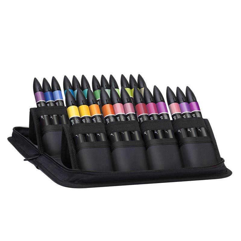 Lihové fixy WINSOR & NEWTON Promarker Fine & Chisel, 24ks STUDENT DESIGNER SET v penále