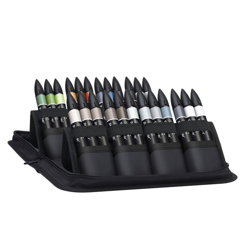 Lihové fixy WINSOR & NEWTON Promarker Fine & Chisel, 24ks ARCHITECTURE SET v penále