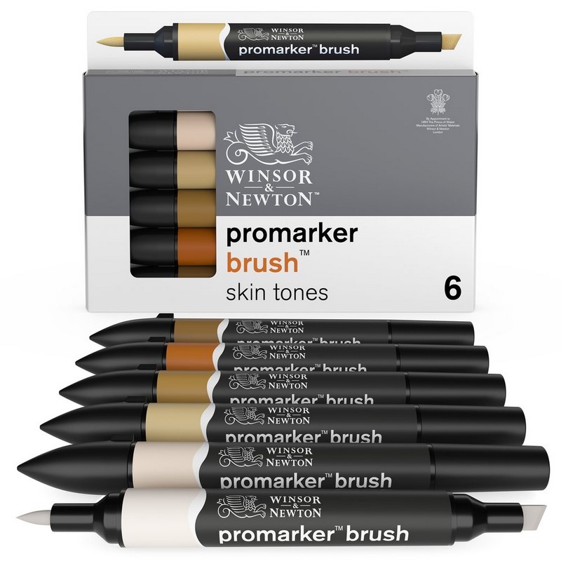 Lihové fixy WINSOR & NEWTON Promarker Brush & Chisel, 6ks SKIN TONES