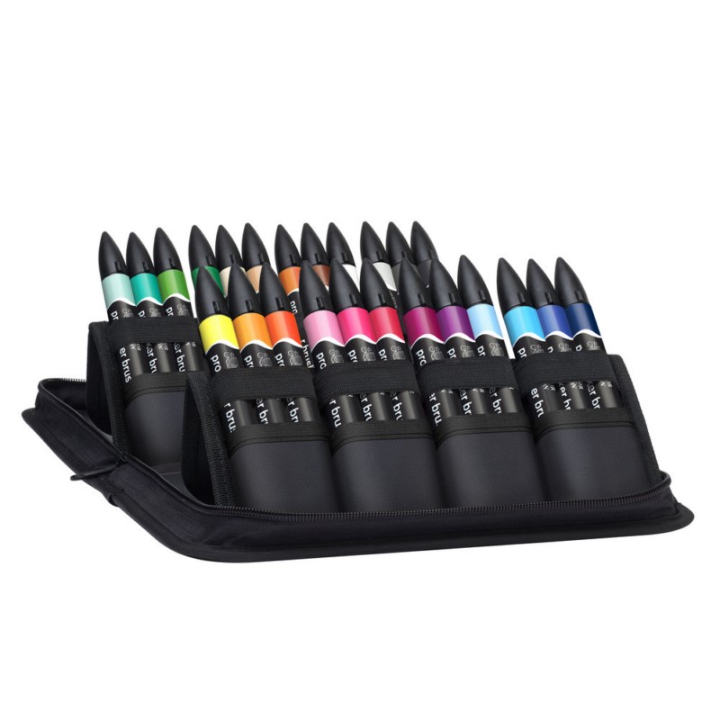 Lihové fixy WINSOR & NEWTON Promarker Brush & Chisel, 24ks STUDENT DESIGNER SET v penále