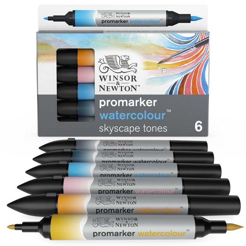 Akvarelové fixy WINSOR & NEWTON Promarker Brush & Fine, 6ks SKYSCAPE