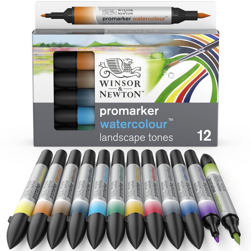 Akvarelové fixy WINSOR & NEWTON Promarker Brush & Fine, 12ks LANDSCAPE
