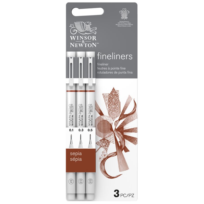 WINSOR & NEWTON Technické linery WINSOR & NEWTON, 3ks hnědé