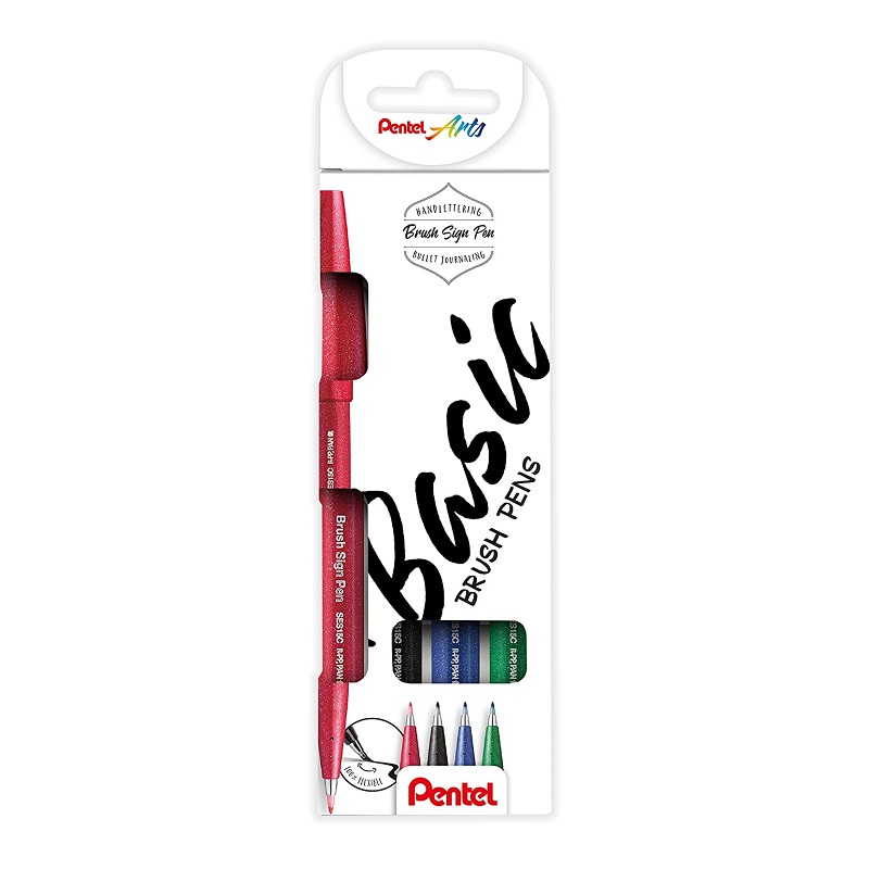 PENTEL Touch Brush Sign Pen, 4ks základní
