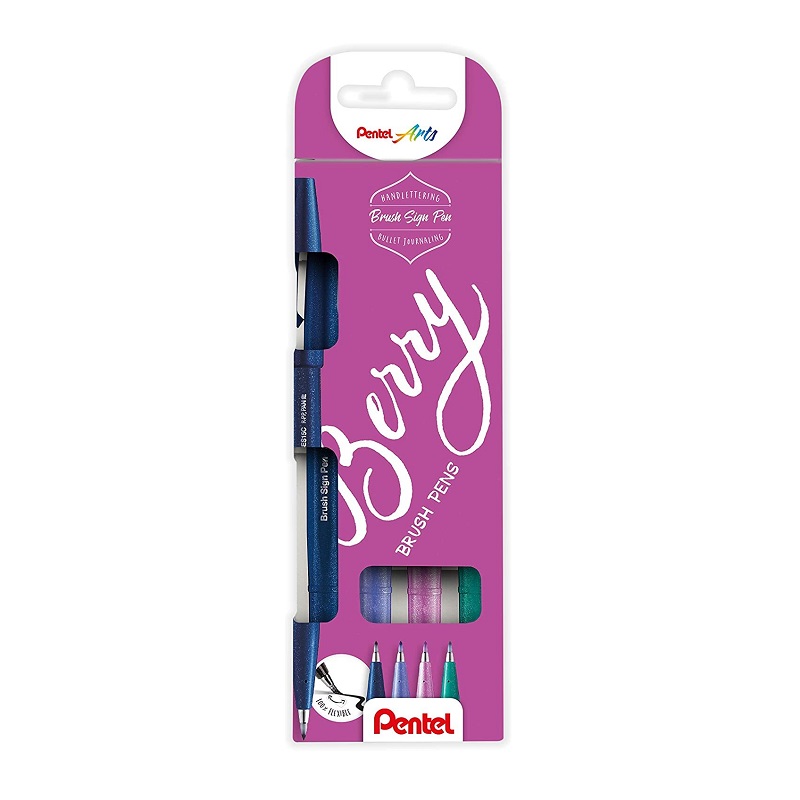 PENTEL Touch Brush Sign Pen, 4ks Berry