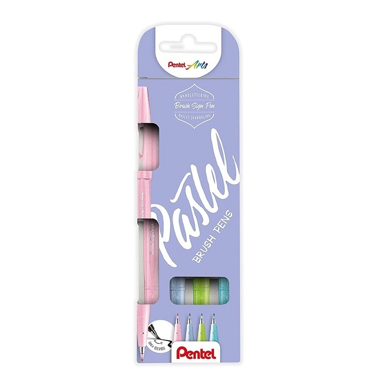 PENTEL Touch Brush Sign Pen, 4ks Pastel