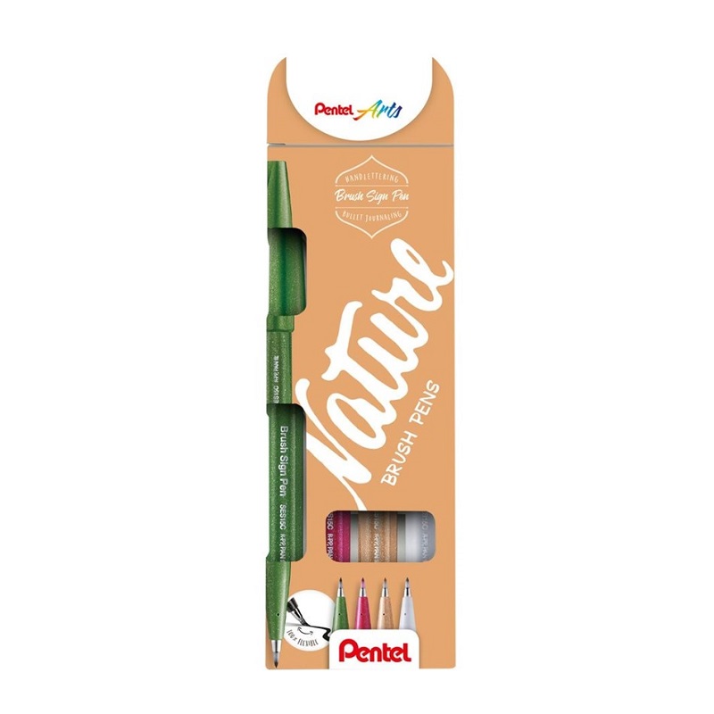 PENTEL Touch Brush Sign Pen, 4ks Nature