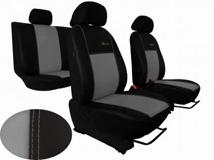 Autopotahy Škoda Fabia I, kožené EXCLUSIVE černošedé, dělené zadní sedadla, 5 opěrek hlavy  + OPTIK utěrka 20x20 cm Smart Microfiber zdarma