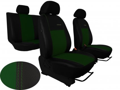 Autopotahy Škoda Fabia I, kožené EXCLUSIVE černozelené, dělené zadní sedadla, 5 opěrek hla  + OPTIK utěrka 20x20 cm Smart Microfiber zdarma