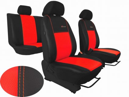 Autopotahy Škoda Fabia II, kožené EXCLUSIVE černočervené, dělené zadní sedadla  + OPTIK utěrka 20x20 cm Smart Microfiber zdarma