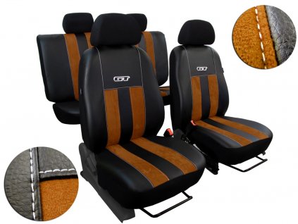 Autopotahy HYUNDAI i20 II, od r. v. 2014-2020, GT kůže a alcantara hnědé  + OPTIK utěrka 20x20 cm Smart Microfiber zdarma