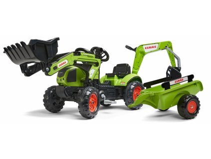 AKCE - FALK Šlapací traktor 2040N Claas Arion 410 s nakladačem, rypadlem a vlečkou