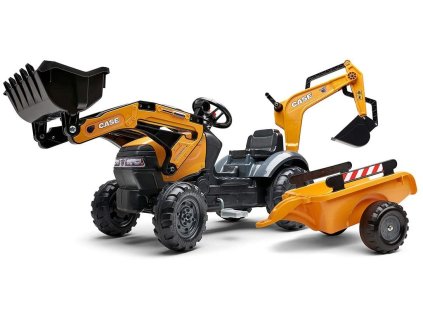 FALK Šlapací traktor 967N Case CE s nakladačem, rypadlem a vlečkou