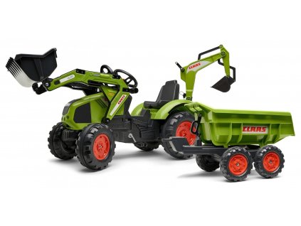 AKCE - FALK Šlapací traktor 1010W Claas Axos s nakladačem, rypadlem a vlečkou