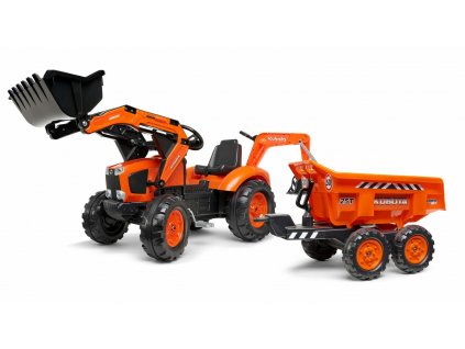 Falk šlapací traktor 2090W Kubota s přední a zadní lžící a přívěsem