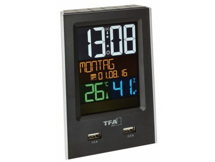 TFA 60.2537.01 - Budík s ukazatelem vnitřní teploty a vlhkosti a USB výstupem pro dobíjení mobilních zařízení