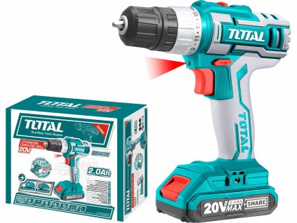 Vrtací šroubovák aku,1x2000mAh, 20V Li-ion, nabíječka 2h, TOTAL-TOOLS