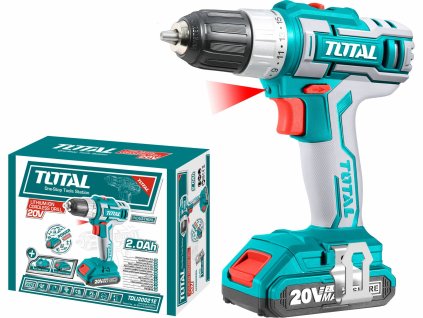 Vrtací šroubovák aku, 1x2000mAh, 20V Li-Ion, TOTAL-TOOLS