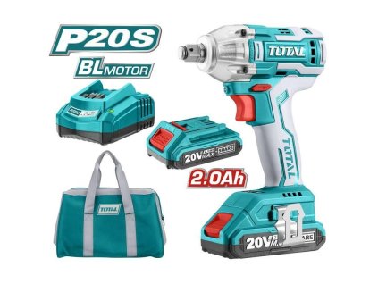 Utahovák rázový AKU 1/2", brushless, 20V Li-ion (2x), 2000mAh, industrial TOTAL-TOOLS