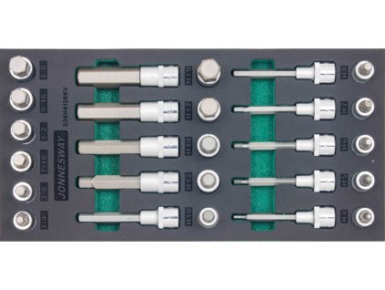 Modul pěnový - zástrčné hlavice Imbus 1/2", metrické a palcové, 26 ks JONNESWAY S09H4126KV