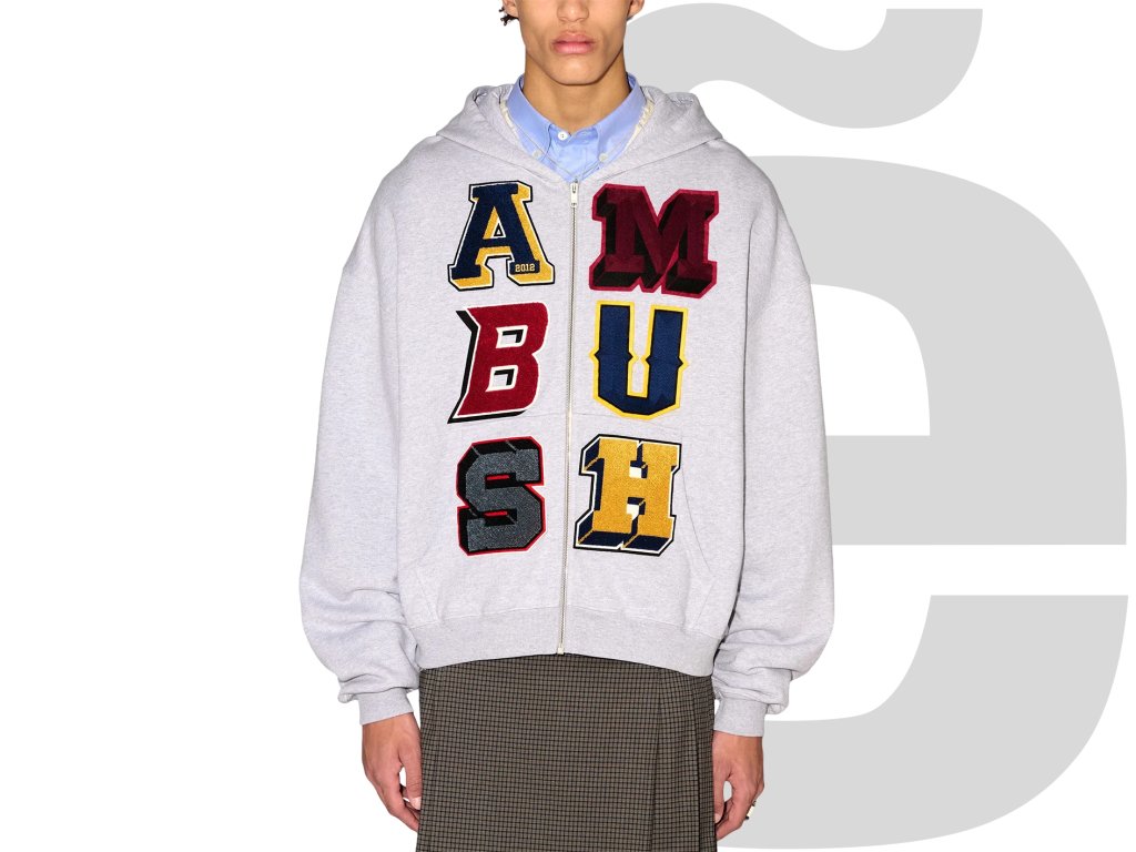 Ambush Logo-Patch Zip-Up Hoodie (Grey) - Flace