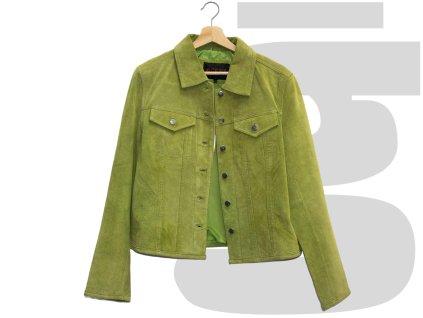 K-Cero Suede Leather Cropped Trucker Jacket (Green)