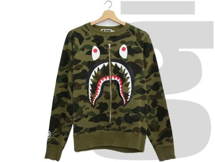 Bape 1st Camo Shark Zip Crewneck (Green Camo)