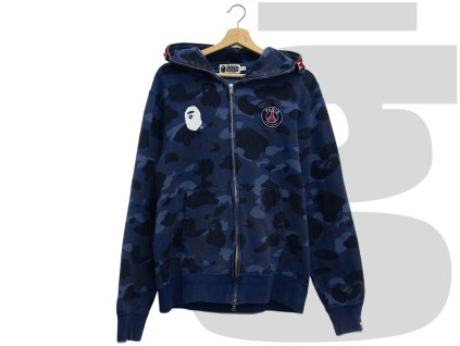 Bape x Paris PSG 1st Camo Shark Full Zip Hoodie (Blue Camo)