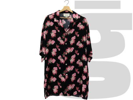 Gucci Peony Print Silk Short Sleeve Bowling Shirt (Multi)