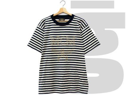 MCM Crystal Logo Stripe Tee (Navy/Cream)