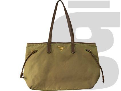 Prada Nylon/Leather Hand Bag (Olive/Brown)