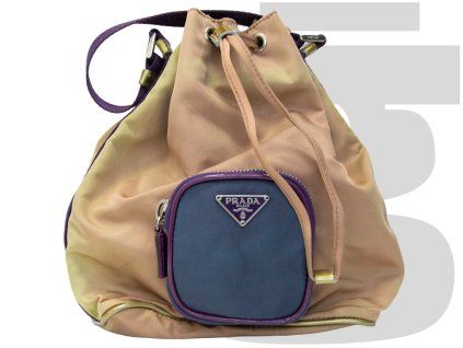 Prada Nylon Bucket Bag (Tan/Purple)