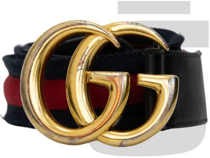 Gucci GG Interlocking Canvas Belt (Navy/Red/Gold)