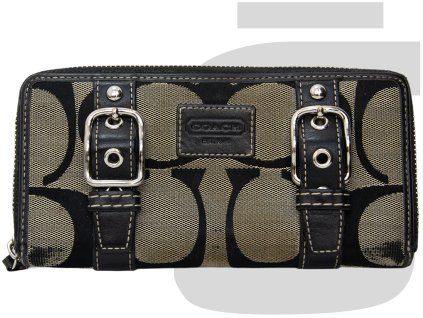Coach Monogram Double Buckle Long Wallet (Black/Grey)