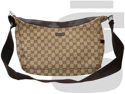 Gucci GG Monogram Canvas Saddle Zip Messenger Bag (Brown)